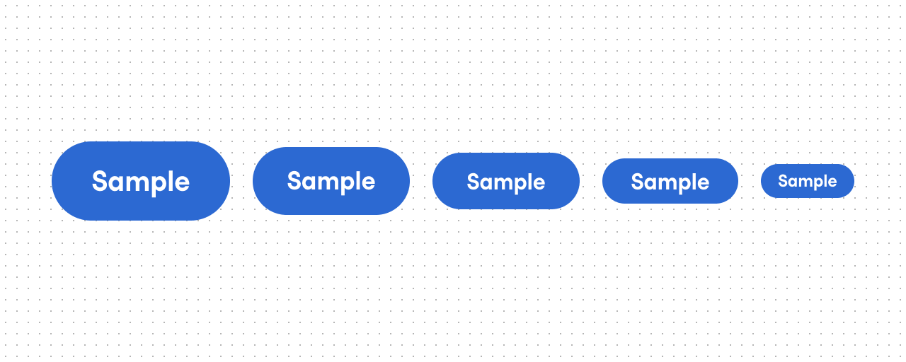 A horizontal line of five blue buttons, each with the text "Sample," displayed in a descending order of size from left to right. 