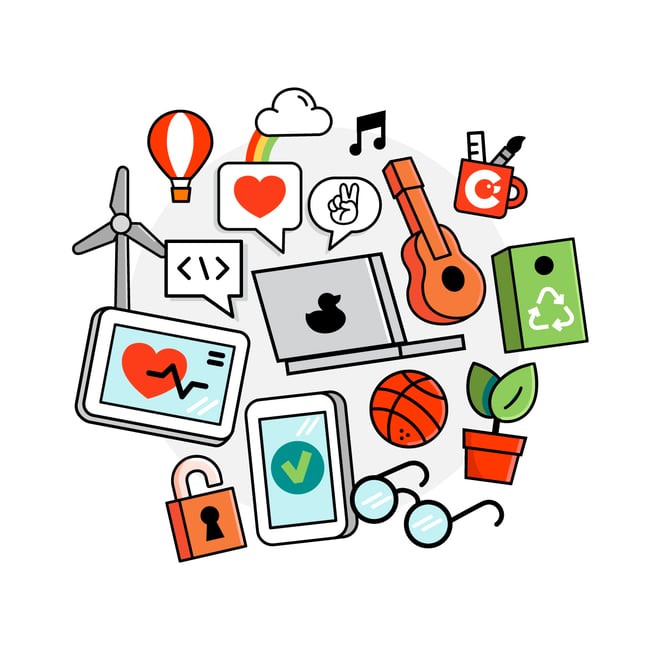 An illustrative picture of items representing sustainability operations.