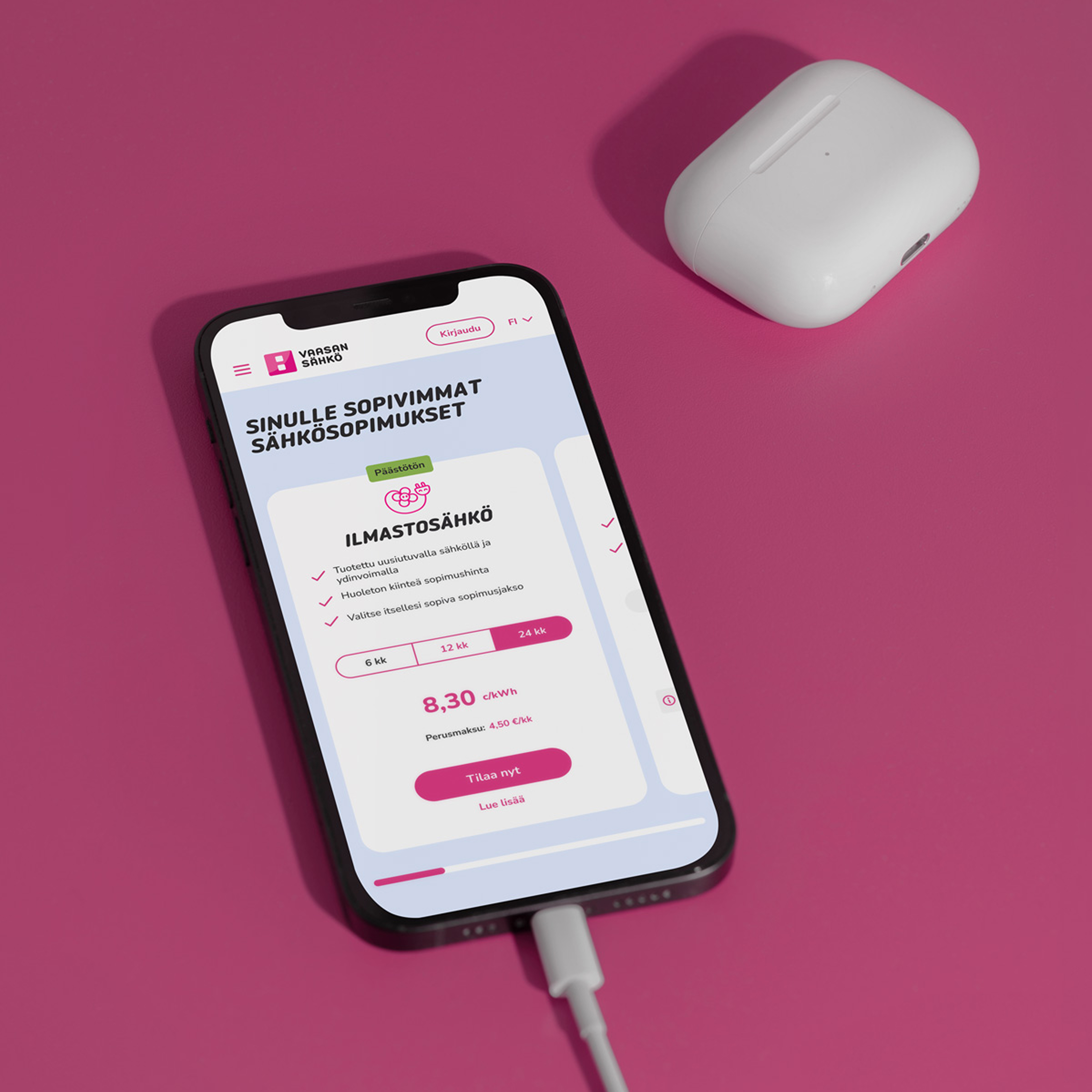 Vaasan sähkö mobile UI mockup