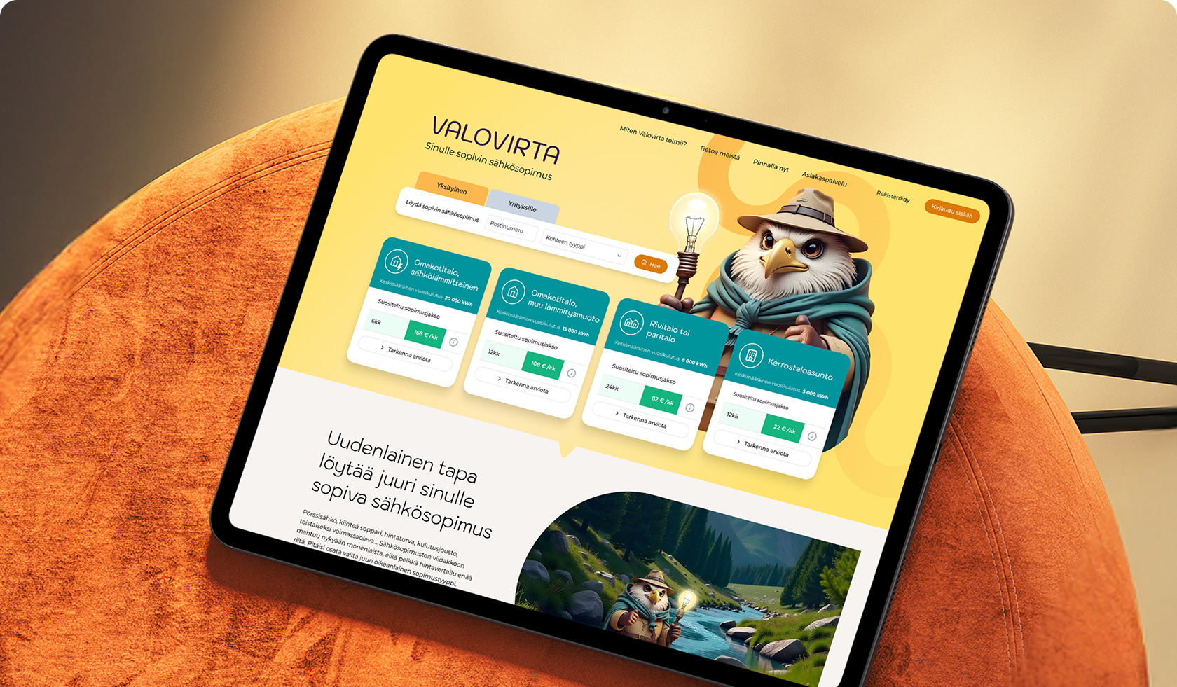 Valovirta service on an iPad mockup