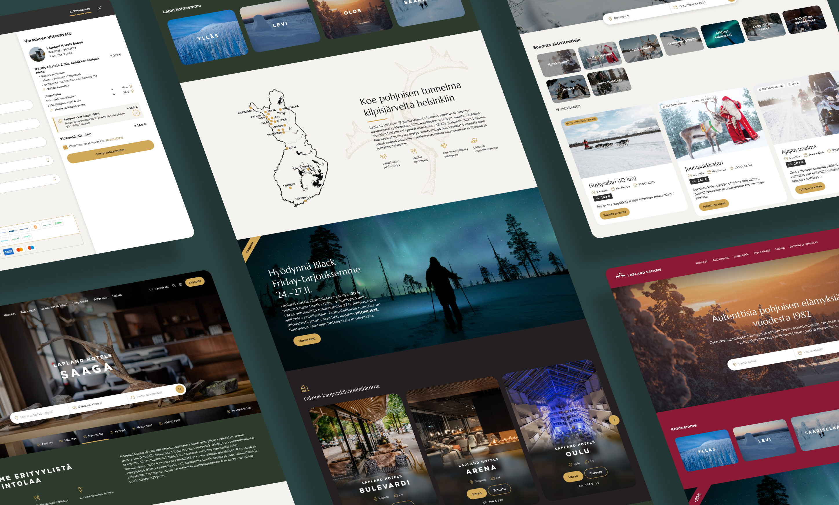 Combination of Lapland Hotels & Safaris website layouts